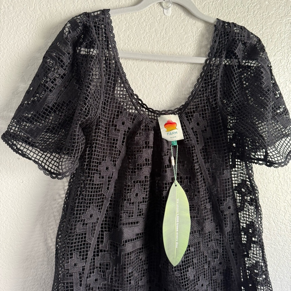 FARM Rio Black Lace Dress Black Pineapple Guipure Mini Dress - Picture 2 of 8